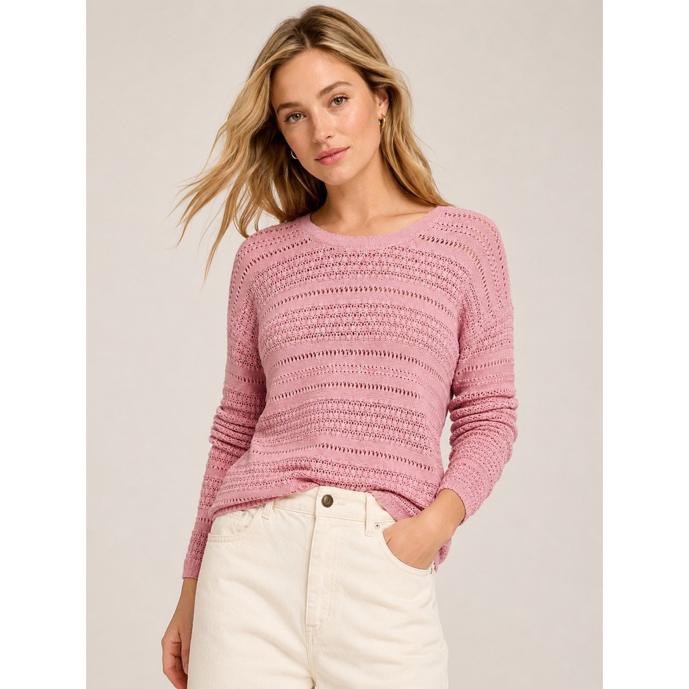 J. Jill Sweater Womens Open Knit Sweater S Mauve Pink Summer Coastal Casual